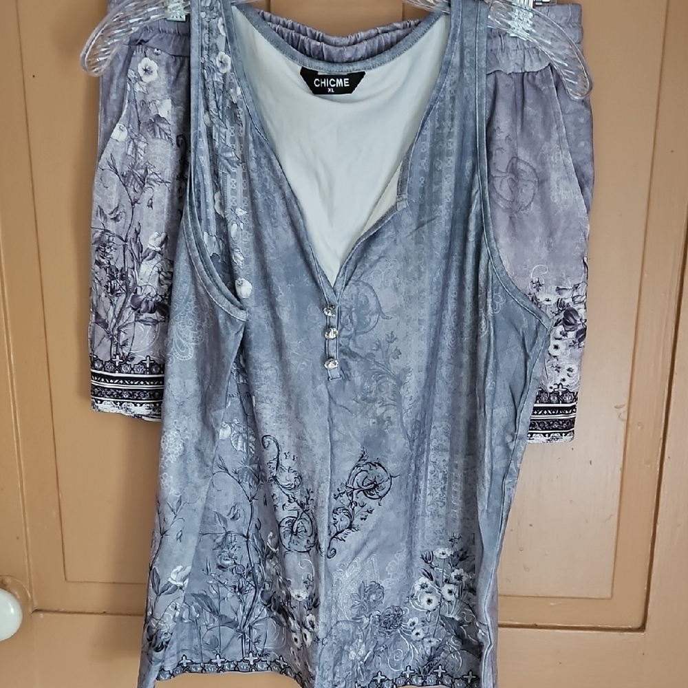 Elegant Gray Asymmetrical Tie Front Blouse